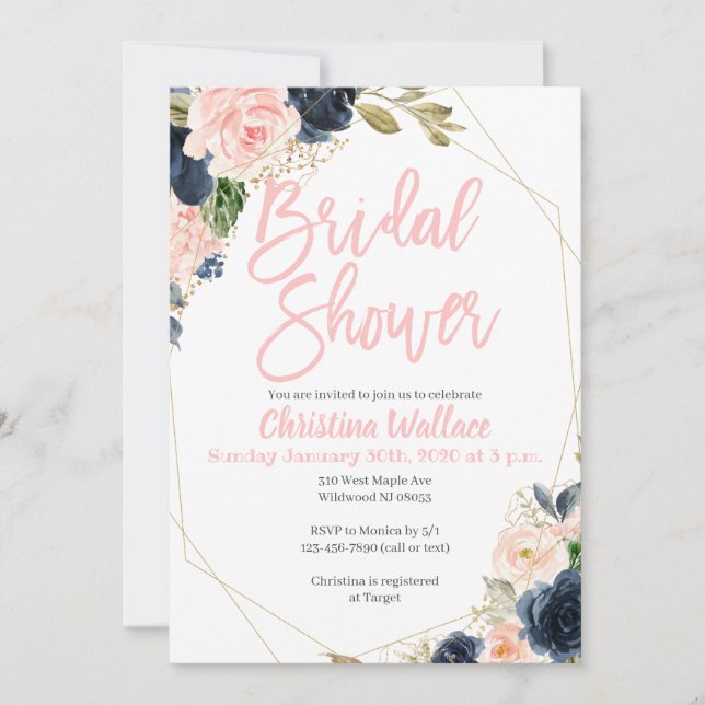 Blush Pink Bridal Shower Invitations (Front)