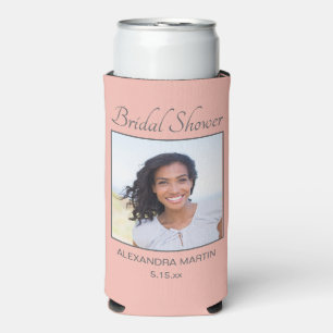 Blush Pink Bridal Shower Photo Seltzer Can Cooler