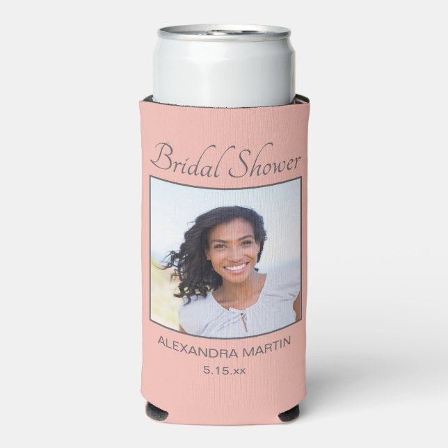 Blush Pink Bridal Shower Photo Seltzer Can Cooler (Seltzer Front)