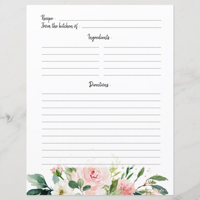 Blush Pink Bridal Shower Recipe card (Front)