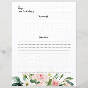 Blush Pink Bridal Shower Recipe card