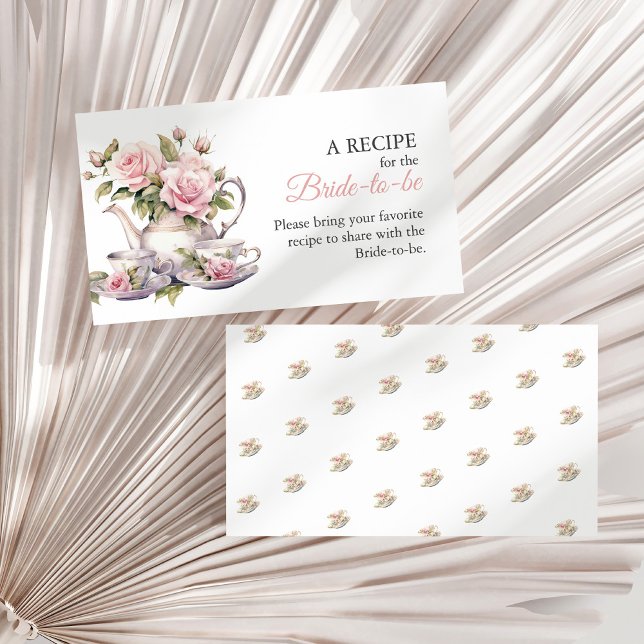 Blush Pink Bridal Shower Recipe Card Insert (Blush Pink Roses Bridal Shower Tea Share A Recipe Enclosure Card on a sunny white dry palm leaf.)