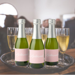 Blush Pink Bridesmaid Simple Stylised Script Sparkling Wine Label