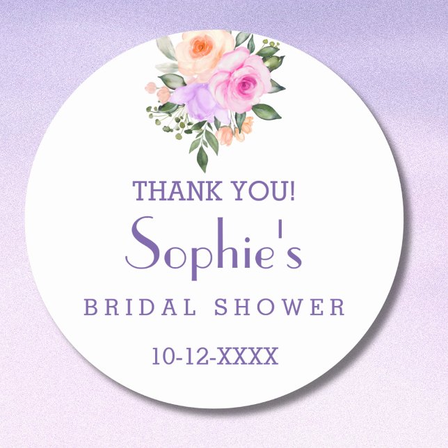 Blush Pink Bright Roses Bridal Shower Thank You Classic Round Sticker (Creator Uploaded)