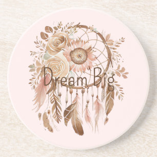 Blush Pink Brown Floral Dream Catcher Coaster