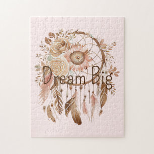 Blush Pink Brown Floral Dream Catcher      Jigsaw Puzzle