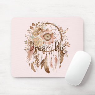Blush Pink Brown Floral Dream Catcher Mouse Pad