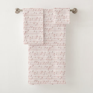 Blush Pink Brown Music Notes   Bath Towel Set