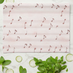 Blush Pink Brown Music Notes   Tea Towel