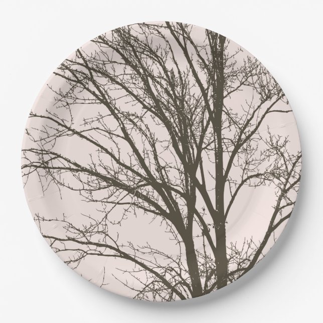 Blush Pink Brown Tree Branches Paper Plate (Front)