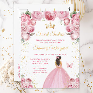 Blush Pink Brunette Hair Princess Sweet Sixteen Postcard
