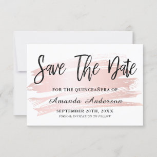 Blush Pink Brush Script  Quinceanera Save The Date