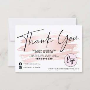 Blush Pink Brush Stroke Business Order  Thank You Card