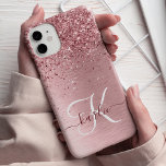 Blush Pink Brushed Metal Glitter Monogram Name Case-Mate iPhone 14 Case<br><div class="desc">Easily personalize this trendy chic phone case design featuring pretty blush pink sparkling glitter on a blush pink brushed metallic background.</div>