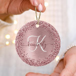 Blush Pink Brushed Metal Glitter Monogram Name Ceramic Ornament<br><div class="desc">Easily personalise this trendy chic ornament stand design featuring pretty blush pink sparkling faux glitter on a blush pink brushed metallic background.</div>