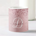 Blush Pink Brushed Metal Glitter Monogram Name Coffee Mug<br><div class="desc">Easily personalise this trendy chic coffee mug design featuring pretty silver sparkling faux glitter on a rose gold brushed metallic background.</div>