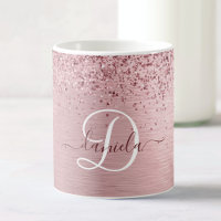 Blush Pink Brushed Metal Glitter Monogram Name