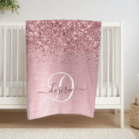 Blush Pink Brushed Metal Glitter Monogram Name