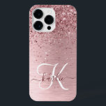 Blush Pink Brushed Metal Glitter Monogram Name iPhone 14 Pro Max Case<br><div class="desc">Easily personalise this trendy chic phone case design featuring pretty blush pink sparkling glitter on a blush pink brushed metallic background.</div>