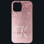 Blush Pink Brushed Metal Glitter Monogram Name iPhone 12 Pro Max Case<br><div class="desc">Easily personalise this trendy chic phone case design featuring pretty blush pink sparkling glitter on a blush pink brushed metallic background.</div>
