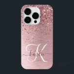 Blush Pink Brushed Metal Glitter Monogram Name iPhone 14 Pro Case<br><div class="desc">Easily personalise this trendy chic phone case design featuring pretty blush pink sparkling glitter on a blush pink brushed metallic background.</div>