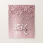 Blush Pink Brushed Metal Glitter Monogram Name Jigsaw Puzzle<br><div class="desc">Easily personalise this trendy chic puzzle design featuring pretty blush pink sparkling glitter on a blush pink brushed metallic background.</div>