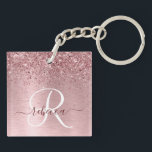 Blush Pink Brushed Metal Glitter Monogram Name Key Ring<br><div class="desc">Easily personalise this trendy chic keychain design featuring pretty blush pink sparkling glitter on a blush pink brushed metallic background.</div>
