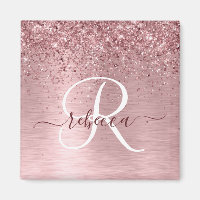 Blush Pink Brushed Metal Glitter Monogram Name