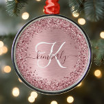 Blush Pink Brushed Metal Glitter Monogram Name Metal Ornament<br><div class="desc">Easily personalize this trendy chic Christmas holiday ornament design featuring pretty blush pink sparkling glitter on a blush pink brushed metallic background.</div>