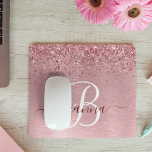 Blush Pink Brushed Metal Glitter Monogram Name Mouse Pad<br><div class="desc">Easily personalize this trendy chic mouse pad design featuring pretty blush pink sparkling faux glitter on a blush pink brushed metallic background.</div>