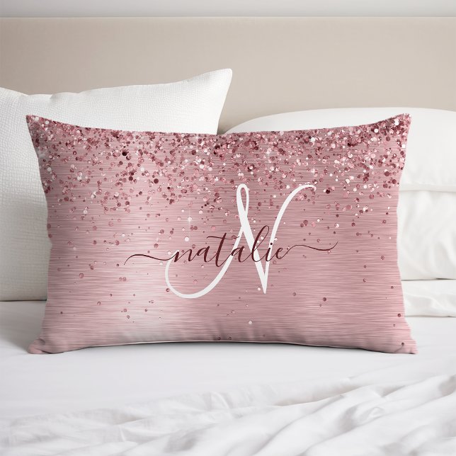 Blush Pink Brushed Metal Glitter Monogram Name Pillowcase (Creator Uploaded)