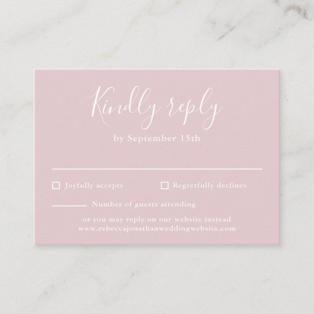 Blush Pink Budget Modern Script Wedding RSVP Card (Front)