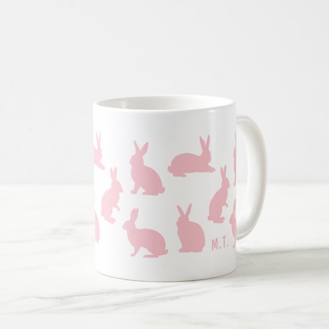 Blush Pink Bunnies With Custom Monogram Easter Coffee Mug (Front Right)