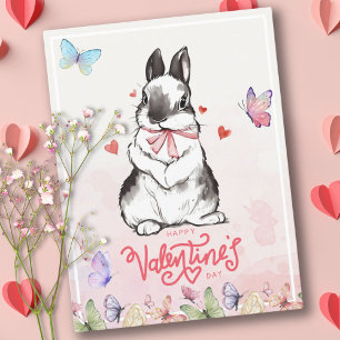 Blush Pink Bunny & Butterflies Valentine's Day Postcard