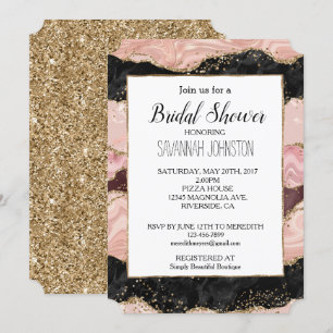 Blush Pink Burgundy Black Glitzy Bridal Shower Invitation