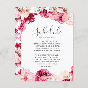 Blush Pink Burgundy Floral Border Wedding Schedule Invitation