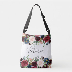 Blush Pink Burgundy Floral Bridal Party Gift Crossbody Bag