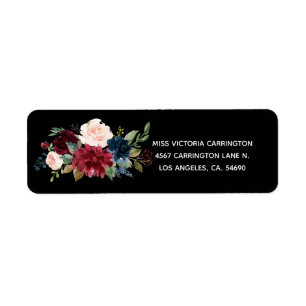 Blush Pink Burgundy Floral Elegant Pretty Wedding Return Address Label