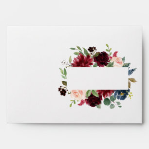 Blush Pink Burgundy Floral Elegant Script Wedding  Envelope