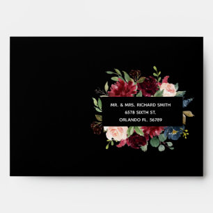 Blush Pink Burgundy Floral Elegant Script Wedding  Envelope