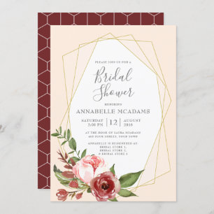 Blush Pink Burgundy Floral Geometric Bridal Shower Invitation