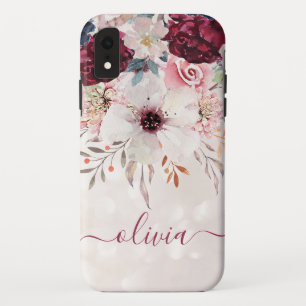 Blush Pink Burgundy Floral iPhone XR Case