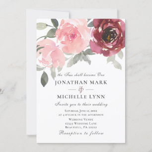 Blush Pink Burgundy Flowers Christian Wedding Invitation