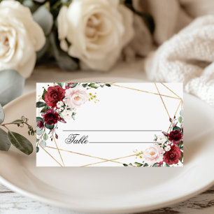 Blush Pink & Burgundy Flowers Wedding  Place Card
