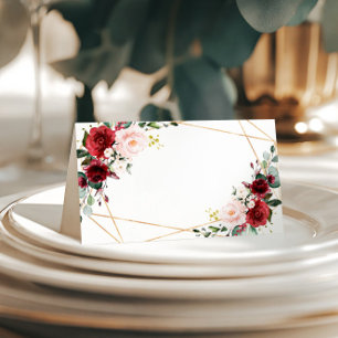 Blush Pink & Burgundy Flowers Wedding Place Card