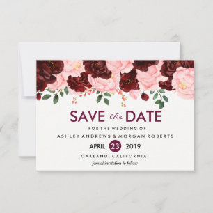 Blush Pink Burgundy Flowers Wedding Save The Date