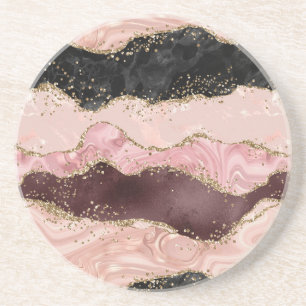 Blush Pink Burgundy Gold Black Glitter Coaster