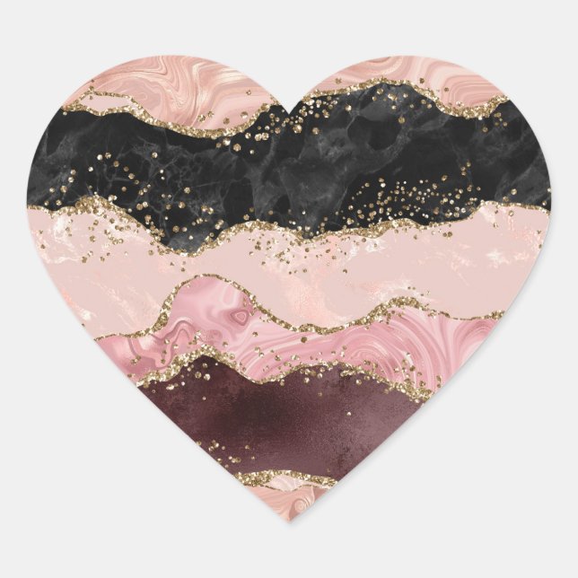 Blush Pink Burgundy Gold Black Glitter Heart Sticker (Front)