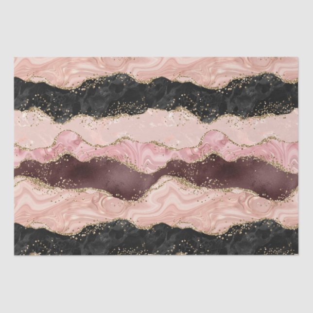 Blush Pink Burgundy Gold Black Glitter Tissue Paper (Front)