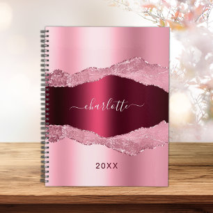 Blush pink burgundy metal agate marble name 2022 planner